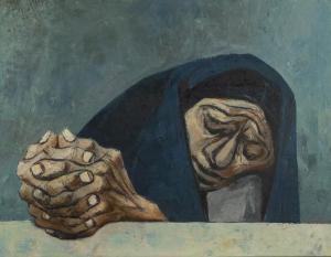 Kingman Edouardo 1913-1994,Covered figure with clasped hands,John Moran Auctioneers US 2017-11-14