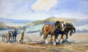 KINGWELL Mabel Augusta 1890-1924,Farmers ploughing field with horses,Warren & Wignall GB 2018-03-14