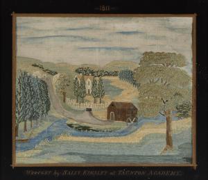 KINSLEY Sally 1794-1867,landscape with a river, trees, houses and a mill,1811,Bonhams GB 2014-09-23