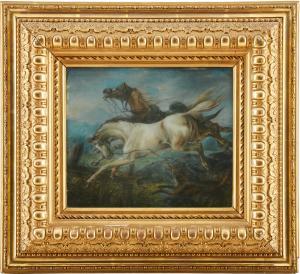 KIOERBOE Carl Fredrik 1799-1876,Hundar jagandes hästar,1839,Uppsala Auction SE 2020-08-18