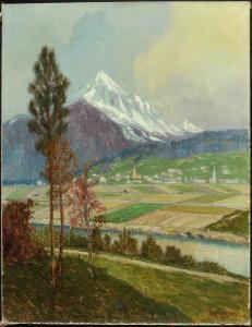 KIRCHER Alexander, Alex,Berglandschaft mit Dorfansicht und schneebedeckten,1928,Allgauer 2016-04-08