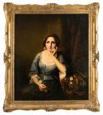 Kirchgessner Ferdinand 1850,Bildnis einer jungen Frau, nachdenklich im Lehnstu,1850,Nagel 2018-02-21