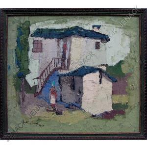 KIRITSIS APOSTOLOS 1900-1900,VILLAGE SCENE WITH FIGURE,1969,William J. Jenack US 2011-02-20