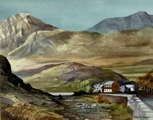 KIRKPATRICK Alan 1929,lakeside houses with extensive mountains,Rogers Jones & Co GB 2023-04-25
