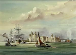 KIRKPATRICK Alan 1929,view of Liverpool from the Mersey with boats,2005,Rogers Jones & Co 2023-04-25
