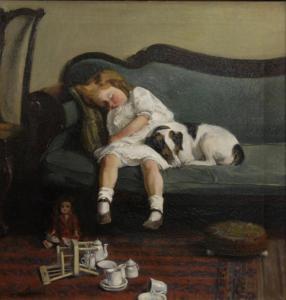 KIRKPATRICK William Arber Brown 1880,SLEEPING GIRL WITH DOG,Grogan & Co. US 2012-03-24