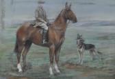 KIRMSE Persis 1884-1955,Portrait of horse and rider with an Alsatian,Burstow and Hewett 2010-06-23