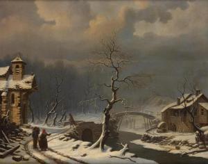 KIRSCH Max E. 1800-1900,Paysage hivernal animé,1849,Horta BE 2010-01-11