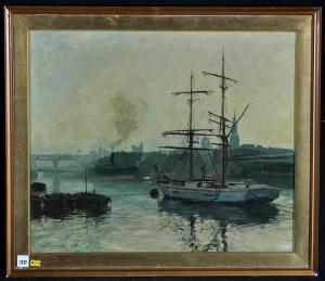 KIRSOP Joseph Henry 1866-1981,Newcastle Quayside with a barque and a steame,1914,Anderson & Garland 2018-01-25