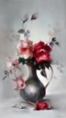 KIRSTEIN Jill 1938,Pink and Red Roses in Silver Jug,Elder Fine Art AU 2011-11-27
