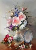 KIRSTEIN Jill 1938,Still Life  Roses and Wisteria in Porcelain Vase,Elder Fine Art AU 2014-07-27