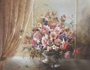 KIRSTEIN Jill 1938,Still Life  Roses, Wisteria and Poppies by a Sunl,Elder Fine Art AU 2015-12-06