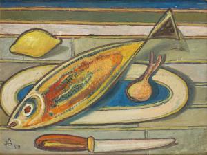 KIRSZENBAUM Jecheskiel Dawid 1900-1954,Still Life with a Fish,1952,Desa Unicum PL 2023-07-06