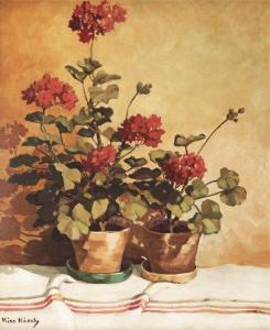 KISS Karoly 1883-1953,Flowerpots with Red Geraniums,Artmark RO 2023-01-18