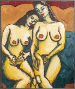 KISSEL Gernot 1939-2008,Die zwei Freundinnen (Zwei sitzende weibliche Akte,DAWO Auktionen 2022-03-11