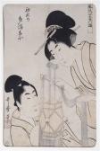 KITAGAWA UTAMARO I 1797-1858,Kitigawa - Two geishaswith lantern,Mallams GB 2008-04-30
