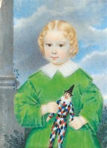 KITTNER Patricius 1809-1900,A portrait of a boy in a green dress, holding a f,1840,Palais Dorotheum 2018-03-28