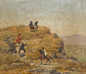 KIVSENKO Aleksej Danilovich 1851-1895,Cossack Horsmen in the Caucasus,1884,Sotheby's GB 2021-11-30