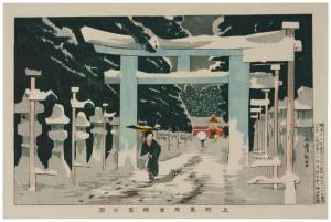 KIYOCHIKA Kobayashi,Heavy Snow at the Toshogu Shrine in Ueno,1879,John Moran Auctioneers 2024-03-26