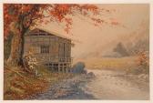 KIYOHARU Yokouchi 1870-1942,A rural home and running stream in fall colors,Eldred's US 2014-08-13