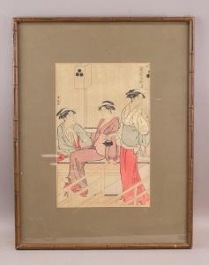 KIYONAGA Torii 1752-1815,scene of four individuals in traditional attire,888auctions CA 2024-03-14
