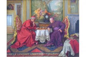 KLAUSNER Ruth 1920-2000,Interior scenes with cardinals playing chess and t,Peter Wilson 2015-09-16