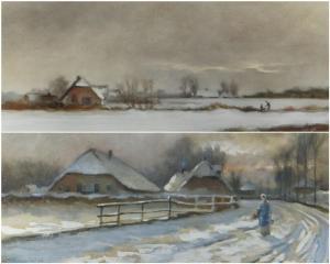 KLEIJN Hendrik Albertus 1860-1929,farmsteads in snow,1896,Rogers Jones & Co GB 2021-09-17