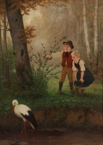 KLEIN Friedrich Emil 1845-1912,Kinder beim Beobachten eines Storches,Kastern DE 2019-03-16
