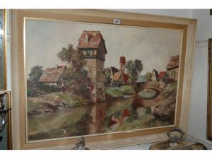 KLEIN Ludwig,Austrian river scene with bridge and village build,Lawrences of Bletchingley 2007-12-04