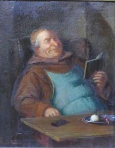 KLEIN Ludwig 1915-1994,Lesender Mönch am Tisch sitzend, neben ihm ein Ret,Georg Rehm DE 2021-12-09