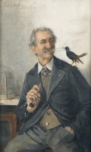 KLEINERT Josef Edgar 1859-1949,Pfeifenraucher mit Nachtigall,1890,Dobiaschofsky CH 2011-05-11