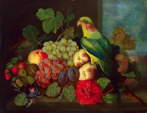 KLEMENT Johann Hans 1860,Früchte-Blumenstilleben mit einem Papagei,Palais Dorotheum AT 2008-02-04