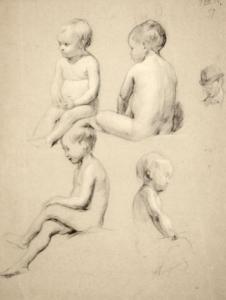 KLEMPNER Ernest 1867-1962,Szkice nagich dzieci i głowy mężczyzny w cylindrze,Rempex PL 2002-02-27