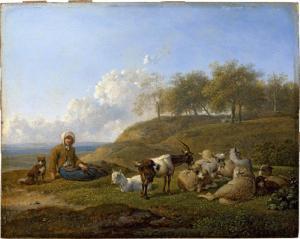 KLENGEL Johann Christian 1751-1824,Rastende Hirtin mit Schafen, Ziege und Hirtenhu,Galerie Bassenge 2023-11-30