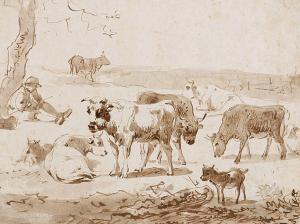 KLENGEL Johann Christian 1751-1824,Rastender Hirte mit seiner Herde von Kühen ,1780,Winterberg Arno 2023-10-21
