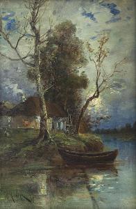 KLEVER Julij Julevic 1882-1942,Landscape with a boat,Sovcom RU 2024-04-02