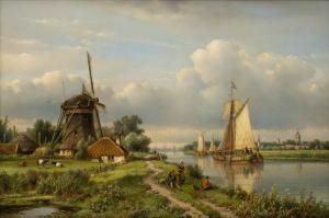KLEYN Lodewijk Johannes,A summer landscape with fishers on a bank and a wi,Venduehuis 2023-11-14
