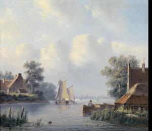KLEYN Lodewijk Johannes,Dutch River Landscape with Fishing Boats,Palais Dorotheum 2012-10-16