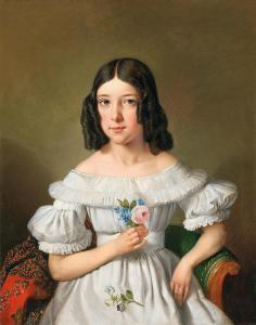 KLIEBER Eduard 1803-1879,Portrait of a Girl with Roses,1834,Palais Dorotheum AT 2019-06-24