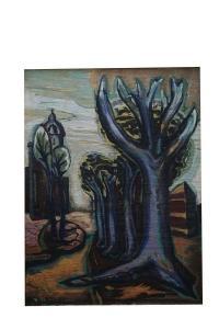 KLIEMANN Carl Heinz 1924-2016,Paysage aux arbres et église,EVE FR 2023-07-13