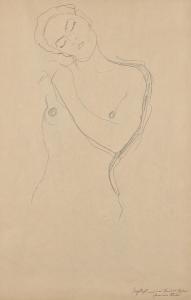 KLIMT Gustav 1862-1918,Frauenakt bis zur Hüfte, mit geneigtem Kopf (recto,1916,Christie's 2024-03-08