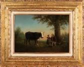 Klinkhamer Hendrik A 1810-1872,Boer met kind en stier bij boom,Twents Veilinghuis NL 2017-07-14