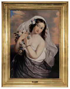 KLINOVSZKY ISTVAN Szkicsak 1820-1880,Young Beauty with a Garland of Flo,19th century,Brunk Auctions 2016-05-12