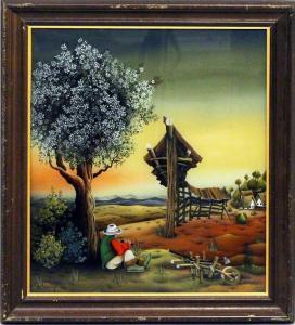 KLOPOTAN Franjo 1938,Weite Landschaft mit rastenden Bauern,Reiner Dannenberg DE 2021-12-09