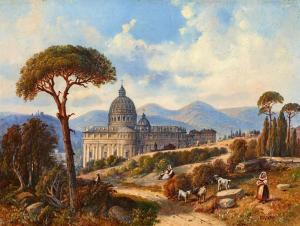 KLOSE Friedrich Wilhelm,Landscape near Rome with a View of St. Peter's Bas,Lempertz 2020-11-14
