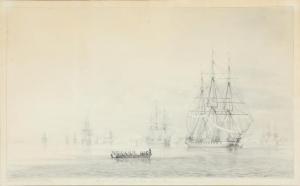 KLOSS Frederick Theodor,Russiske Orlogsskibe for Anker under Hveen,1833,Bruun Rasmussen 2022-01-03