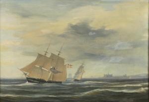 KLOSS Frederick Theodor,seascape with battleships to foreground,1847,Ewbank Auctions 2022-03-24