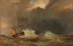 KLOSS Frederick Theodor 1802-1876,Two frigates on rough sea,1833,Bruun Rasmussen DK 2021-04-05