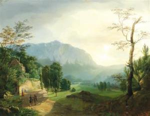 KNAPP Anton 1798-1839,Romantic Landscape with Walkers,1826,Palais Dorotheum AT 2018-06-19