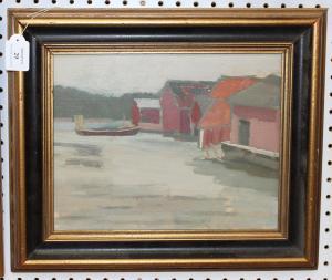 KNAPP K,River Scene with Boat and Buildings,20th century,Tooveys Auction GB 2018-08-08